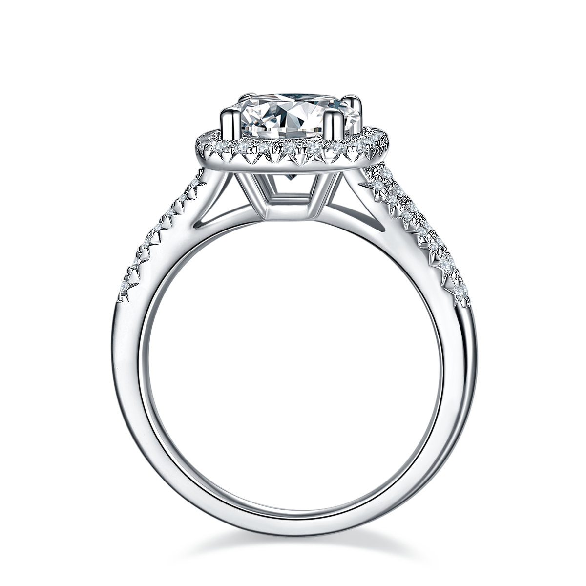 Double arm square bag S925 silver plated platinum moissanite diamond women's ring 2.0 carats D-grade